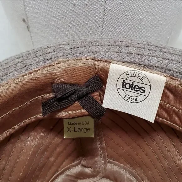 𝅺VINTAGE Totes Wool Felt Tan Gray Striped Lined Fedora Hat Extra Large